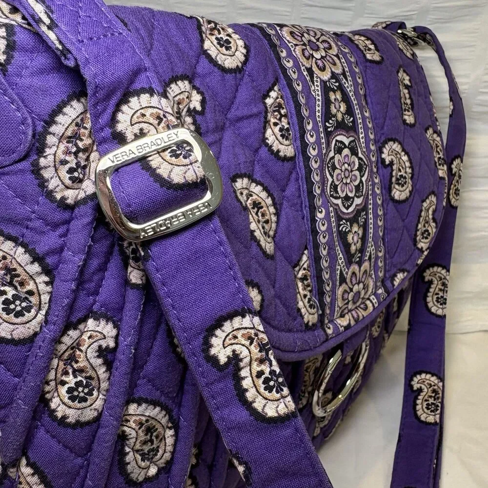 Vera Bradley Saddle Up Crossbody Bag Simply Violet Purple Paisley Shoulder EUC